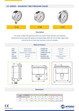 Глицериновый манометр DN100 радиальный 1/2” (0-16)бар M100RL1/2(0-16)H HYDRO -