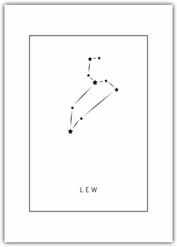Plakat Znaki Zodiaku Lew 21x30 żywioł ognia Rysunek Graficzny gwiazdy