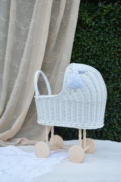 ПЛЕТЕНАЯ КОЛЯСКА для кукол + ЛЮЛЬКА, белый МИКС