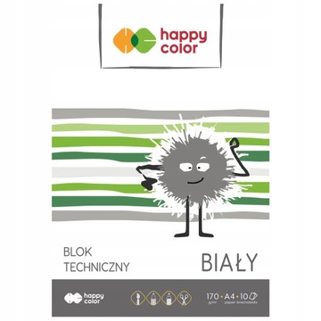 Blok techniczny biały HAPPY COLOR A4 10 kartek 170G - grubszy