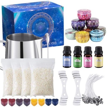 ZESTAW DO WYROBU ROBIENIA KOLOROWYCH ŚWIEC SOJOWYCH DIY + OLEJKI ZAPACHOWE