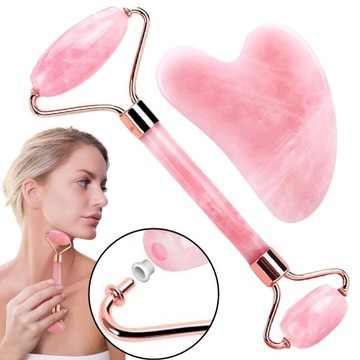 ROLLER KWARCOWY DO TWARZY + KAMIEŃ GUA SHA ZESTAW DO MASAŻU TWARZY I CIAŁA