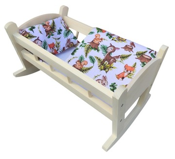 БОЛЬШАЯ ДЕРЕВЯННАЯ КОЛЯЛКА для кукол с хлопковой подстилкой - ЗАЙЧИК