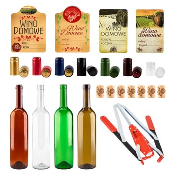 30x BUTELKA do WINA 750 ml ZESTAW KORKOWNICA KORKI