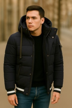 КУРТКА ДЛЯ МАЛЬЧИКОВ С КАПЮШОНОМ ЗИМНЯЯ ПУХОВАЯ УТЕПЛЕННАЯ СТЕГАНАЯ ЧЕРНАЯ 164/170