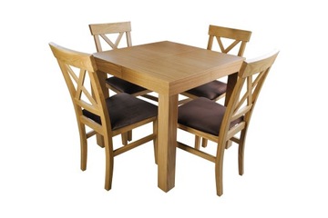 ZESTAW DĘBOWY STÓŁ 80X80/120 + 4 KRZESŁA SALON JADALNIA KUCHNIA