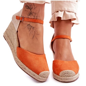 SANDAŁY ESPADRYLE ZAMSZOWE KOTURN POMARAŃCZOWE 41