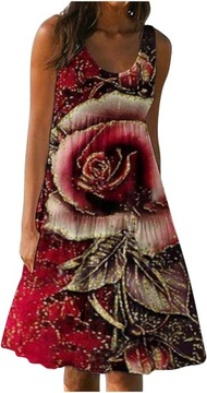Damska letnia sukienka plażowa bez rękawów, marszczona, z dekoltem w kształcie litery O, sukienka Midi, M