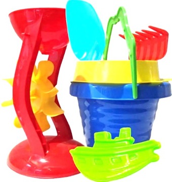 DUŻY ZESTAW DO PIASKU PIASKOWNICY ZABAWKI MŁYNEK FOREMKI WIADERKO