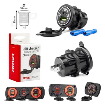 GNIAZDO SAMOCHODOWE ŁADOWARKA USB + USB-C 12V 24V