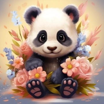 HAFT DIAMENTOWY Diamond Painting Mozaika Urocza Panda w Kwiatach 35x35 cm