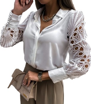 BLUZKA Z KORONKĄ DAMSKA KOSZULA ELEGANCKA MODNA LUŹNA