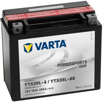 Akumulator motocyklowy Varta YTX20L-BS 12V 18Ah 250A ZAMIENNIK YUASA