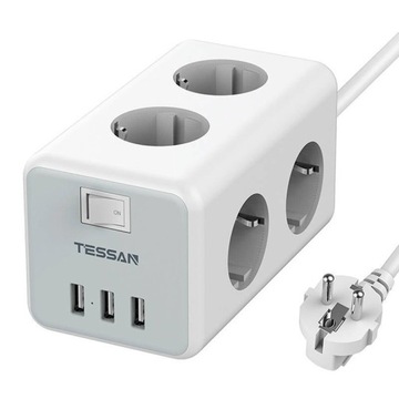 TESSAN LISTWA ZASILAJĄCA TS-306 6X GNIAZDA AC 3X PORT USB PRZEDŁUŻACZ 2M