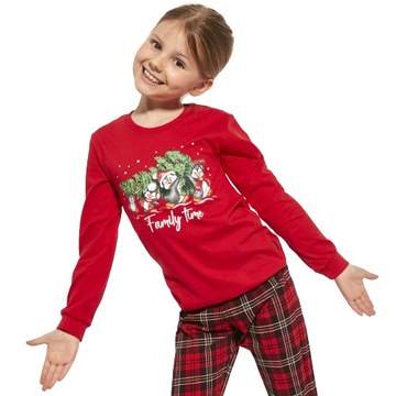 Piżama świąteczna dziewczęca Cornette 594/159 Family Time r. 110/116 kratka