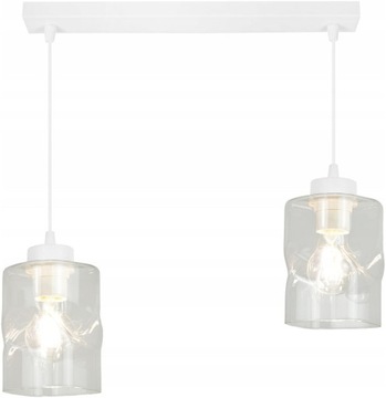 LAMPA WISZĄCA ŻYRANDOL BIAŁA LISTWA 2 SZKLANE KLOSZE SUFITOWA LED BEZBARWNA