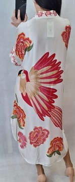 Tunika sukienka papuga parrot wiskoza jedwabna S M L XL XXL czerwona biała