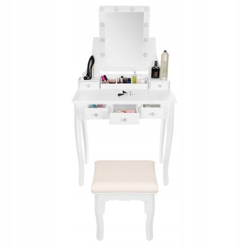 СТОЛИК КОСМЕТИЧЕСКИЙ С ЗЕРКАЛОМ LED, БЕЛЫЙ + ТАБУРЕТ
