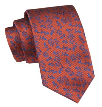 Elegancki Krawat Męski Angelo di Monti - Miedziany Kolor, w Kwiatki