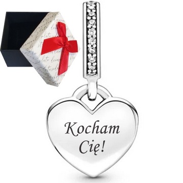 CHARMS srebro 925 SERCE koralik zawieszka Prezent do bransoletki + GRAWER