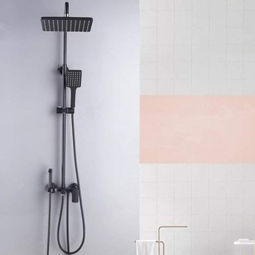 ДУШЕВАЯ КОЛОННА С ЛЕНТОЙ И НАБОРОМ ДОЖДЕВОГО ТОКА, ЧЕРНАЯ, НАВЕРХНИЙ МОНТАЖ + LED