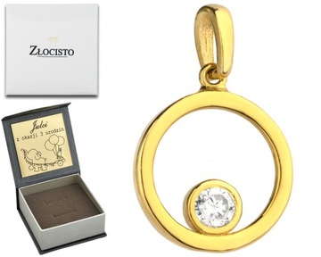 ZŁOTA ZAWIESZKA RING KÓŁKO Z CYRKONIĄ 585 GRAWER
