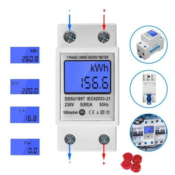 Счетчик электроэнергии на DIN-рейку 5-80А AC 230В
