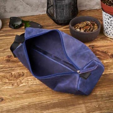 Темно-синяя кожаная косметичка, винтажный универсальный пенал Paolo Peruzzi