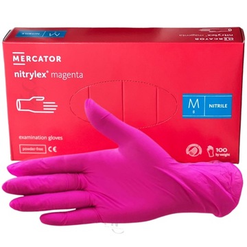 Rękawiczki Nitrylowe RÓŻOWE MAGENTA M 100sztuk bezpudrowe bezlateksowe pink