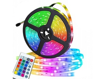TAŚMA LED SMD WODOODPORNA 5M RGB KOLOROWA + PILOT