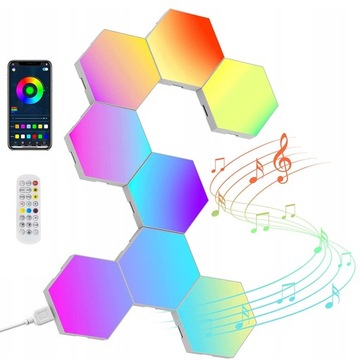 СОТОВАЯ ЛАМПА НАСТЕННЫЙ СВЕТИЛЬНИК RGB USB ПРИЛОЖЕНИЕ BLUETOOTH 8 ШТ. + ПУЛЬТ ДИСТАНЦИОННОГО УПРАВЛЕНИЯ