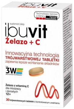 IBUVIT żelazo + witamina C 30 tabl trójwarstwowych