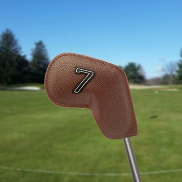 10 шт. Накладки на голову для гольфа, 7, 8, 9, A, S, P, коричневые.