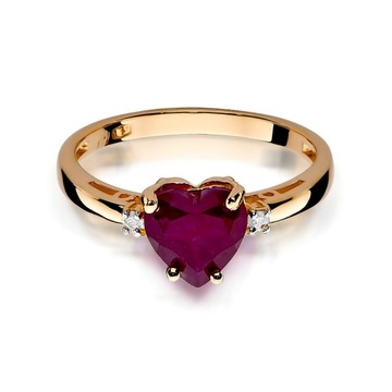 Różowe złoto pierścionek serce Rubin Diamenty 585