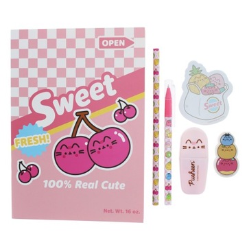 PUSHEEN FRUITS długopis, ołówek, zakreślacz, gumka, notes, karteczki