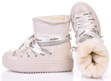 MODNE ŚNIEGOWCE Z FUTERKIEM WSUWANE BUTY ZIMOWE NA PLATFORMIE