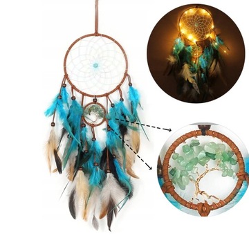 Makrama na Ścianę Boho Łapacz Snów Ozdoba Ścienna 60cm Z LED