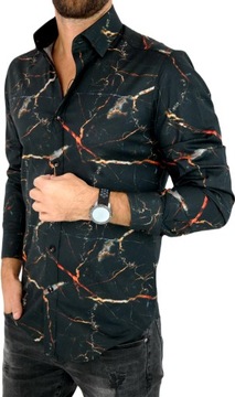 GIOVANNI PERA Koszula męska K001 czarna LAWA elegancka marmur 4XL 49/50