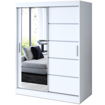 Szafa Przesuwna 150 cm Biała Listwy Lustro