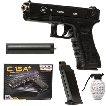 ГЛУШИТЕЛЬ BB GUN GLOCK ASG METAL 800 FREE пневматические пистолеты