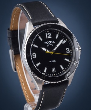 Zegarek męski Boccia Titanium Skórzany czarny pasek