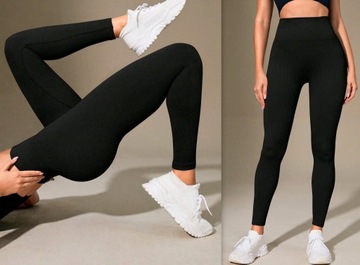 Legginsy Z MARSZCZENIEM sportowe PUSH UP PRĄŻEK S/M