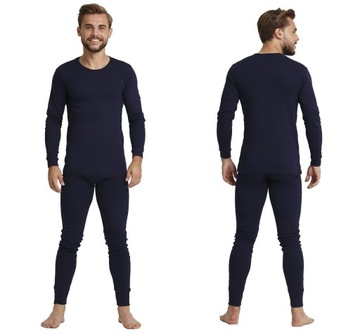 L - CIEŃSZY POLSKI GRANATOWY KOMPLET KALESONY + PODKOSZULEK 100% BAWEŁNA