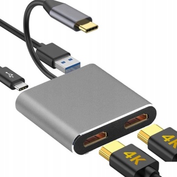 ADAPTER HUB Przejściówka USB-C 4W1 2x HDMI 4K USB