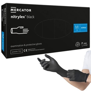 Rękawice jednorazowe nitrylowe Mercator Medical r. M czarne 100 szt.