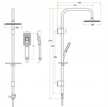 30x30 slim STALOWA deszczownica zestaw prysznicowy kolumna CZARNA - CUBIC
