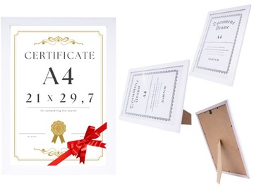 RAMKA NA ZDJĘCIA DYPLOM A4 GŁADKA BIAŁA RAMA SZKŁO