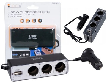 ROZDZIELACZ rozgałęźnik ZAPALNICZKI 3 gniazda+ USB