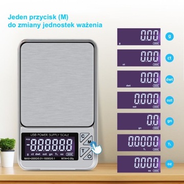 WAGA JUBILERSKA ELEKTRONICZNA 0,01G 1000G 1KG USB