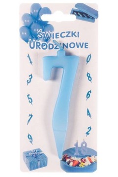 Niebieska świeczka urodzinowa na tort cyfra 7
